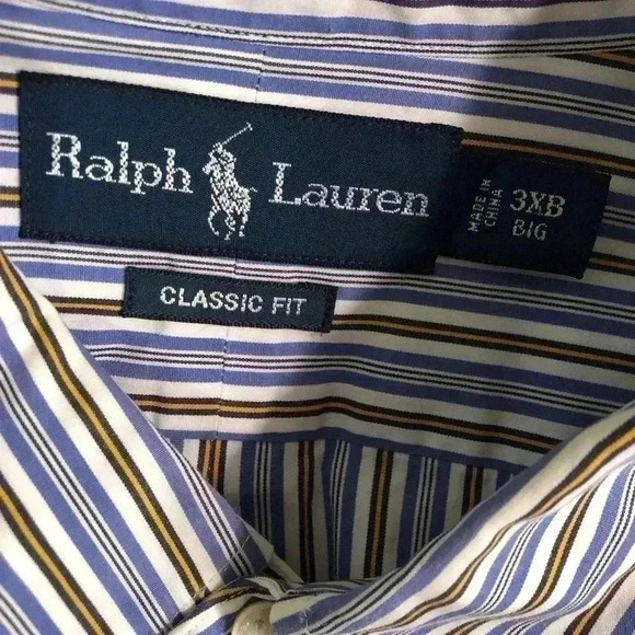 Ralph Lauren Mens 3XB Button Down Dress Shirt Blue and White Striped - Picture 6 of 6
